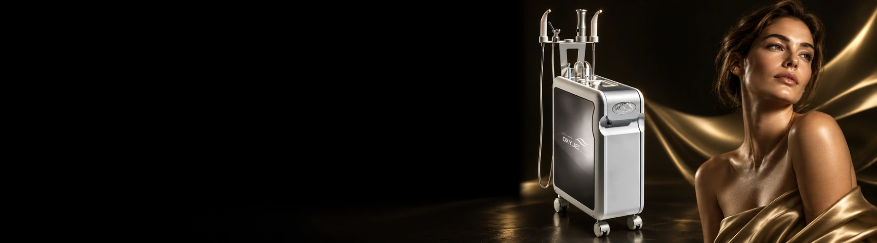 OXYJET-apparaat en model in de zwart-gouden merkstijl